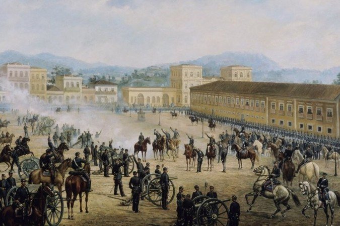 O quadro 'Proclamação da República', de Benedito Calixto; movimento que questiona rompimento com a monarquia ganhou força com as redes sociais - (crédito: Centro Cultural São Paulo ) O quadro 'Proclamação da República', de Benedito Calixto; movimento que questiona rompimento com a monarquia ganhou força com as redes sociais - (crédito: Centro Cultural São Paulo )