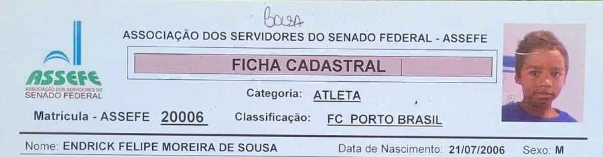  Fotos pessoais do jogador Endrick na infância. Ficha cadastral do clube ASSEFE.