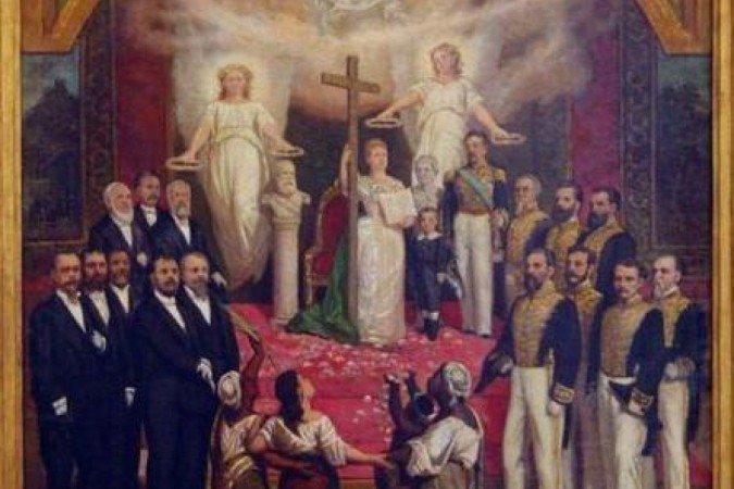 Quadro 'Alegoria da Lei Áurea', do pintor espanhol Miguel Navarro y Cañizares, pertence à Escola de Belas Artes da Universidade Federal da Bahia - (crédito: Reprodução) Quadro 'Alegoria da Lei Áurea', do pintor espanhol Miguel Navarro y Cañizares, pertence à Escola de Belas Artes da Universidade Federal da Bahia - (crédito: Reprodução)