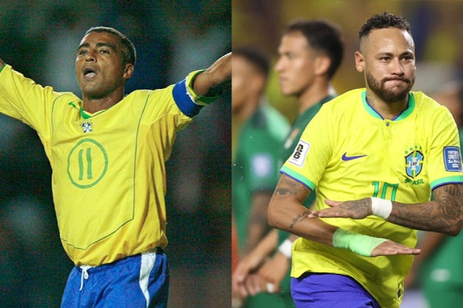 Romário e Neymar já marcaram história pela Seleção Brasileira -  (crédito: Fotos: Mauricio Lima/AFP via Getty Images e Vitor Silva/CBF)