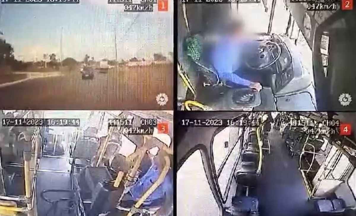Câmera de ônibus mostra interior do coletivo durante colisão com trem