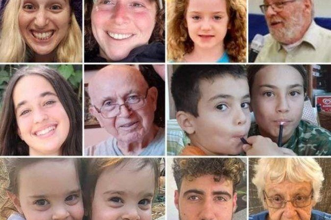 Israelenses sequestrados pelo Hamas, da esquerda para a direita do topo: Doron Steinbrecher, Shani Goren, Emily Hand, Alex Danzig, Gali Tarshansky, Amiram Cooper, Erez e Sahar Kalderon, Emma e Julie Alony Cunio, Guy Gilboa-Dalal e Ditza Heiman - (crédito: BBC) Israelenses sequestrados pelo Hamas, da esquerda para a direita do topo: Doron Steinbrecher, Shani Goren, Emily Hand, Alex Danzig, Gali Tarshansky, Amiram Cooper, Erez e Sahar Kalderon, Emma e Julie Alony Cunio, Guy Gilboa-Dalal e Ditza Heiman - (crédito: BBC)