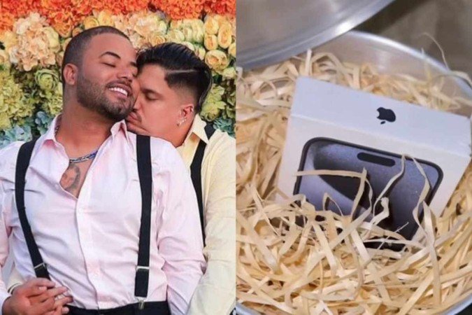 Hytalo Santos e Euro enviaram Iphone 15 Pro Max no convite de casamento - (crédito: Reprodução Instagram) Hytalo Santos e Euro enviaram Iphone 15 Pro Max no convite de casamento - (crédito: Reprodução Instagram)