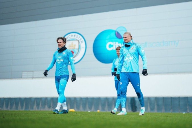 Jogadores do Manchester City durante treinamento da equipe - Foto: Divulgação/Manchester City - (crédito: Foto: Divulgação/Manchester City) Jogadores do Manchester City durante treinamento da equipe - Foto: Divulgação/Manchester City - (crédito: Foto: Divulgação/Manchester City)