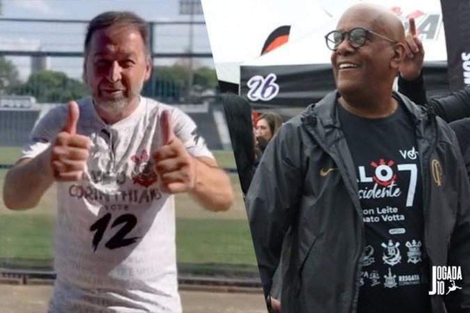 Augusto Melo (esquerda), da chapa opositora, e André Negão (direita), da chapa da situação, disputam o cargo de presidente do Corinthians -  (crédito:  Marcelo Caitano)