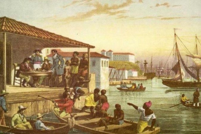 Pintura de Rugendas mostra Cais de Valongo, principal mercado de escravizados, no Rio de Janeiro - (crédito: IPHAN) Pintura de Rugendas mostra Cais de Valongo, principal mercado de escravizados, no Rio de Janeiro - (crédito: IPHAN)