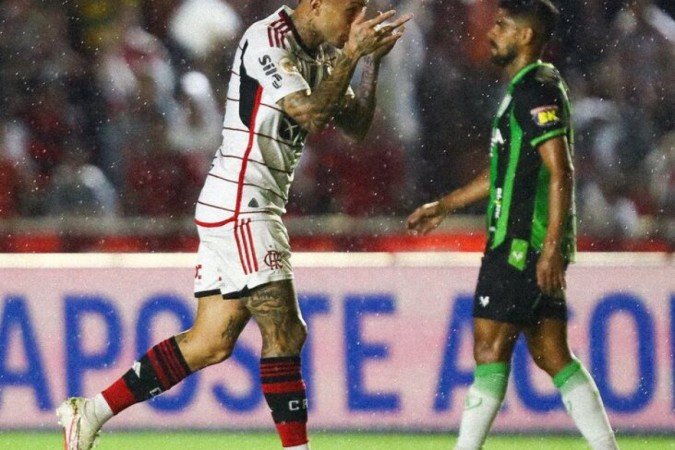 Cebolinha celebra o gol que marcou, o primeiro do Flamengo - (crédito: - Foto: Divulgação / Flamengo) Cebolinha celebra o gol que marcou, o primeiro do Flamengo - (crédito: - Foto: Divulgação / Flamengo)