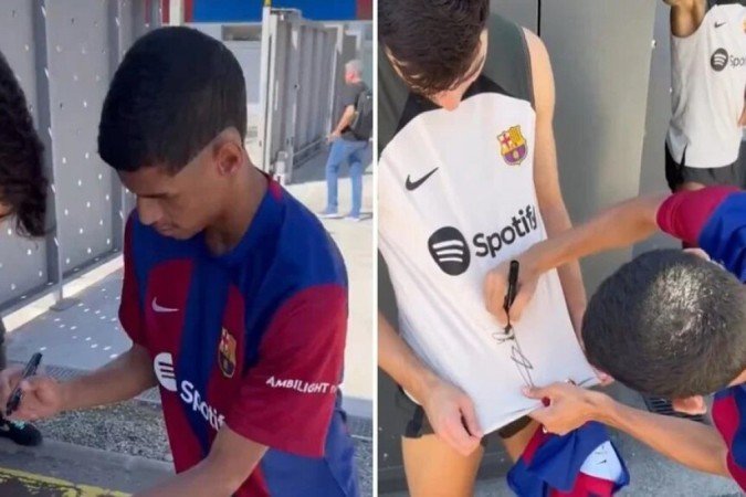 Luva de Pedreiro autografa a camisa de Pedri - (crédito: Foto: Reprodução / Redes sociais) Luva de Pedreiro autografa a camisa de Pedri - (crédito: Foto: Reprodução / Redes sociais)