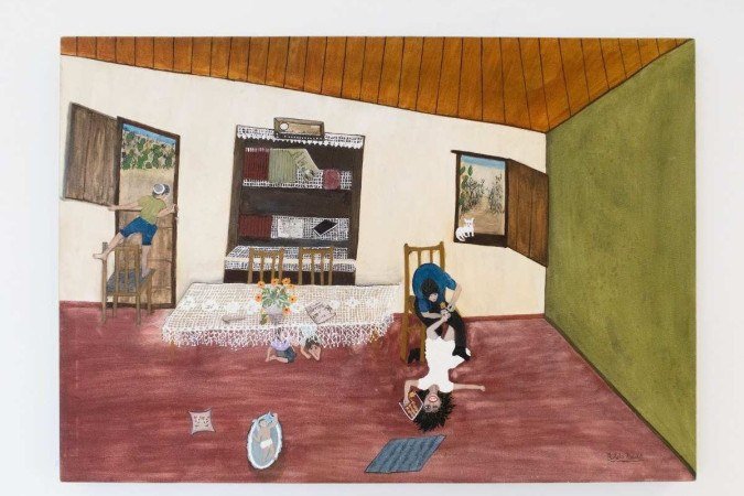 Pintura Tirando um cravo, de Nilda Neves, que expõe Do sertão à lua no Museu Nacional da República