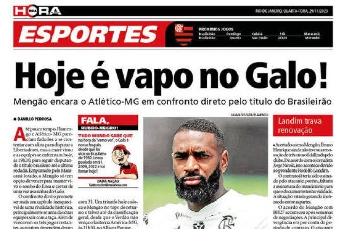 Jornal carioca cai nas mãos do time do Atlético: ‘Vapo no Galo’ -  (crédito: Jogada10)