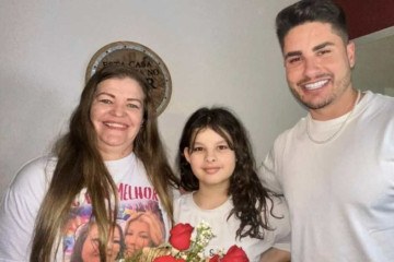 Lucas Souza com a mãe de Jaquelline, Geni Grohalski, e a filha da peoa, Isabella -  (crédito: Reprodução Instagram)
