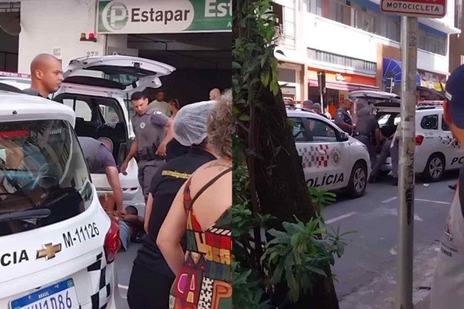 Homem negro tem mãos e pés amarrados por PMs em abordagem no centro de SP - (crédito: Reprodução redes sociais) Homem negro tem mãos e pés amarrados por PMs em abordagem no centro de SP - (crédito: Reprodução redes sociais)
