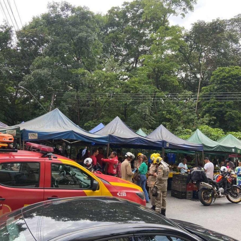 O Corpo de Bombeiros atendeu vítimas no local do desabamento de uma árvore, em Goiânia