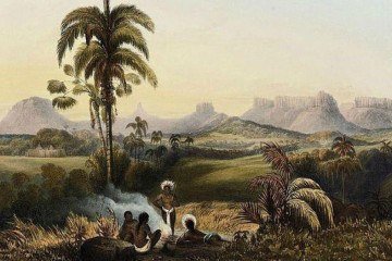 Gravura de Robert H. Schomburgk do interior da Guiana -  (crédito: Londres: Ackermann, 1841)