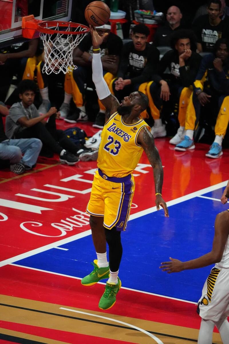 LeBron James #23 of the Los Angeles Lakers drives to the basket during the game against the Indiana Pacers during the In-Season Tournament Championship game on December 9, 2023 at T-Mobile Arena in Las Vegas, Nevada. 