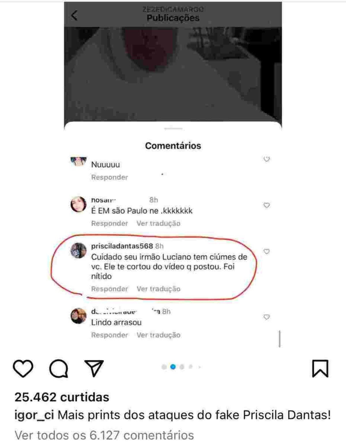 Print divulgado por filho de ZezÃ© Di Camargo