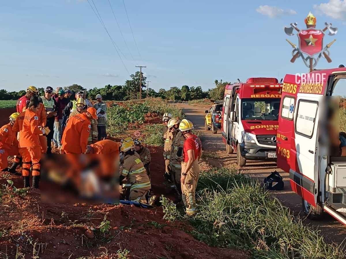 Carro capota, cai em vala e deixa cinco crianças feridas em Planaltina
