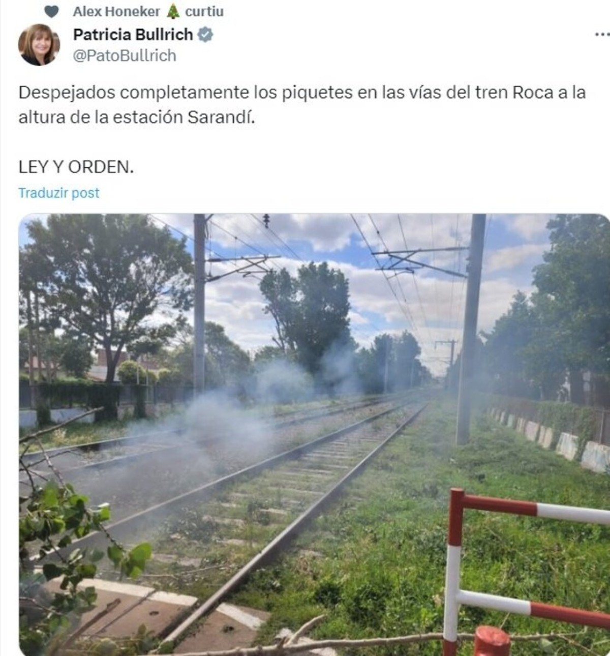 Tuíte da ministra de Segurança da Argentina, Patricia Bullrich 