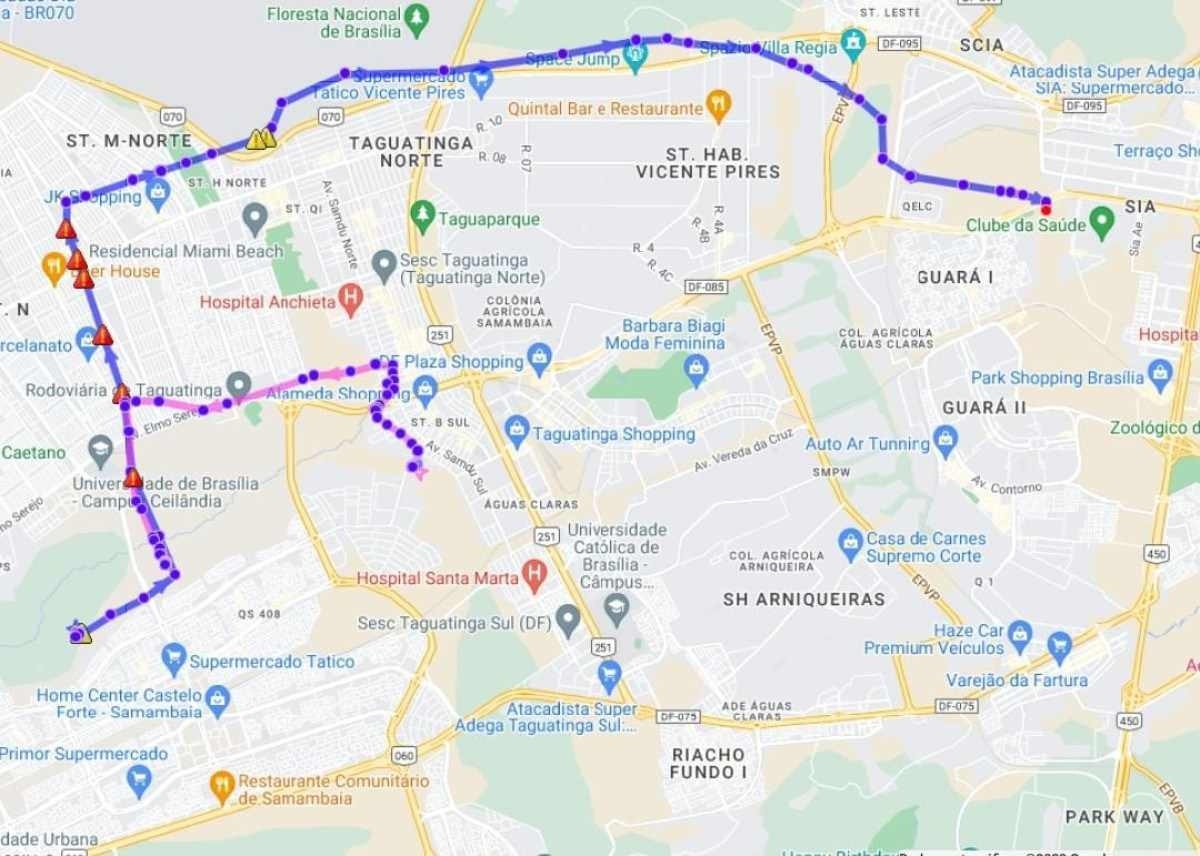 Mapa entre Robson Cândido e a ex-namorada, quando ambos estiveram na mesma rua, em 14 de dezembro