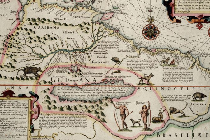 Mapa de 1599 que teria sido feito a partir das informações da expedição de Raleigh -  (crédito: Domínio Público)