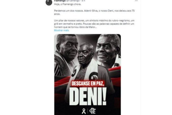 Denir -  (crédito: Foto: Reprodução do Twitter do Flamengo)