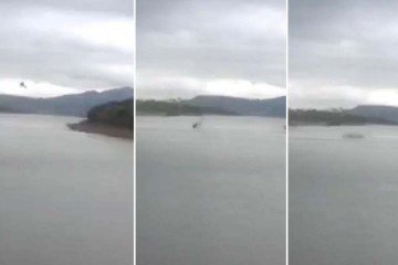 Em Capitólio (MG), um helicóptero do modelo EC 120 B caiu no Lago de Furnas com quatro pessoas -  (crédito: Reprodução/Redes Sociais)