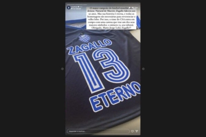 Além da camisa, CSA fez postagem em suas redes sociais - (crédito: Foto: Reprodução/Instagram) Além da camisa, CSA fez postagem em suas redes sociais - (crédito: Foto: Reprodução/Instagram)