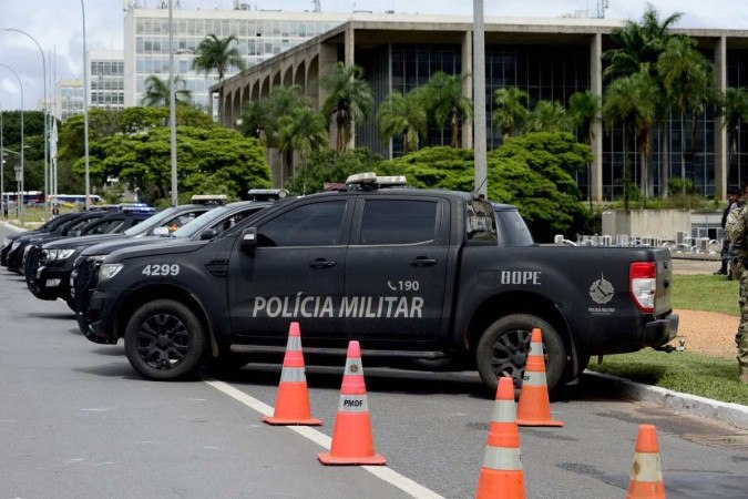 Segurança reforçada na Esplanada dos Ministérios para o 8/1/24. -  (crédito:  Marcelo Ferreira/CB/D.A Press)