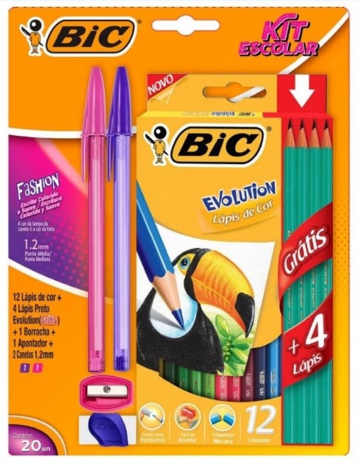 Kit Escolar BIC (lápis de escrever, lápis de cor, canetas e apontador) - R$ 18,90 