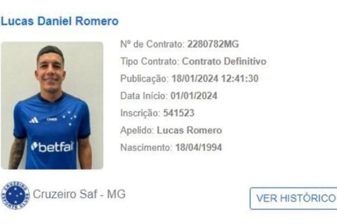 Lucas Romero em ação com a camisa do Cruzeiro na Copa do Brasil de 2019 - (crédito: Foto: Bruno Haddad/Cruzeiro) Lucas Romero em ação com a camisa do Cruzeiro na Copa do Brasil de 2019 - (crédito: Foto: Bruno Haddad/Cruzeiro)
