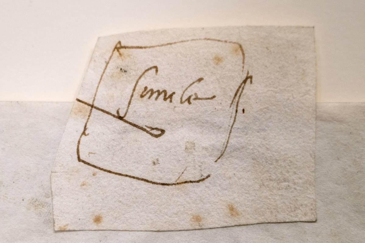  A drawing attributed to Italys Renaissance genius Michelangelo is displayed at Christie?s in New York on January 25, 2024. A simple square scribbled on a small piece of yellowed paper, but in the hand of Renaissance genius Michelangelo, according to Christies, will be auctioned in April in New York for an estimated value of under $10,000. In the letter, Cosimo Buonarroti, Michelangelos last direct descendant, indicates that he is offering 