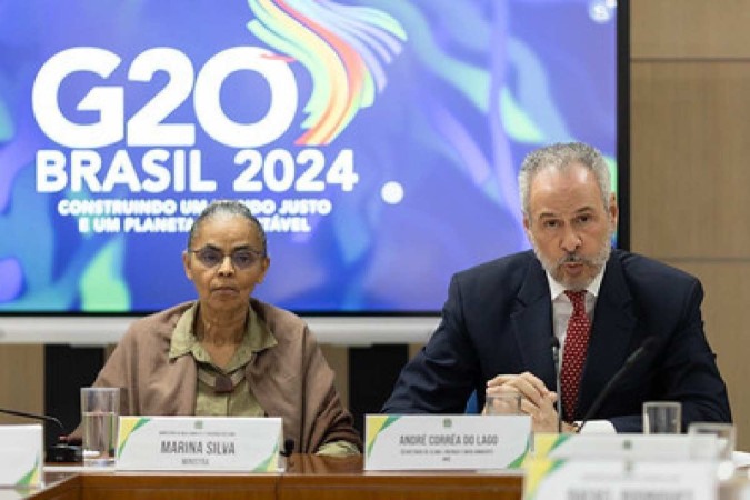 A ministra Marina Silva e o embaixador André Côrrea do Lago participaram do GT sobre meio ambiente no G20 -  (crédito:  Isabela Castilho / G20)