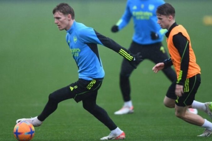 Jogadores do Arsenal durante treinamento da equipe - Foto: Divulgação / Arsenal -  (crédito: Foto: Divulgação / Arsenal)