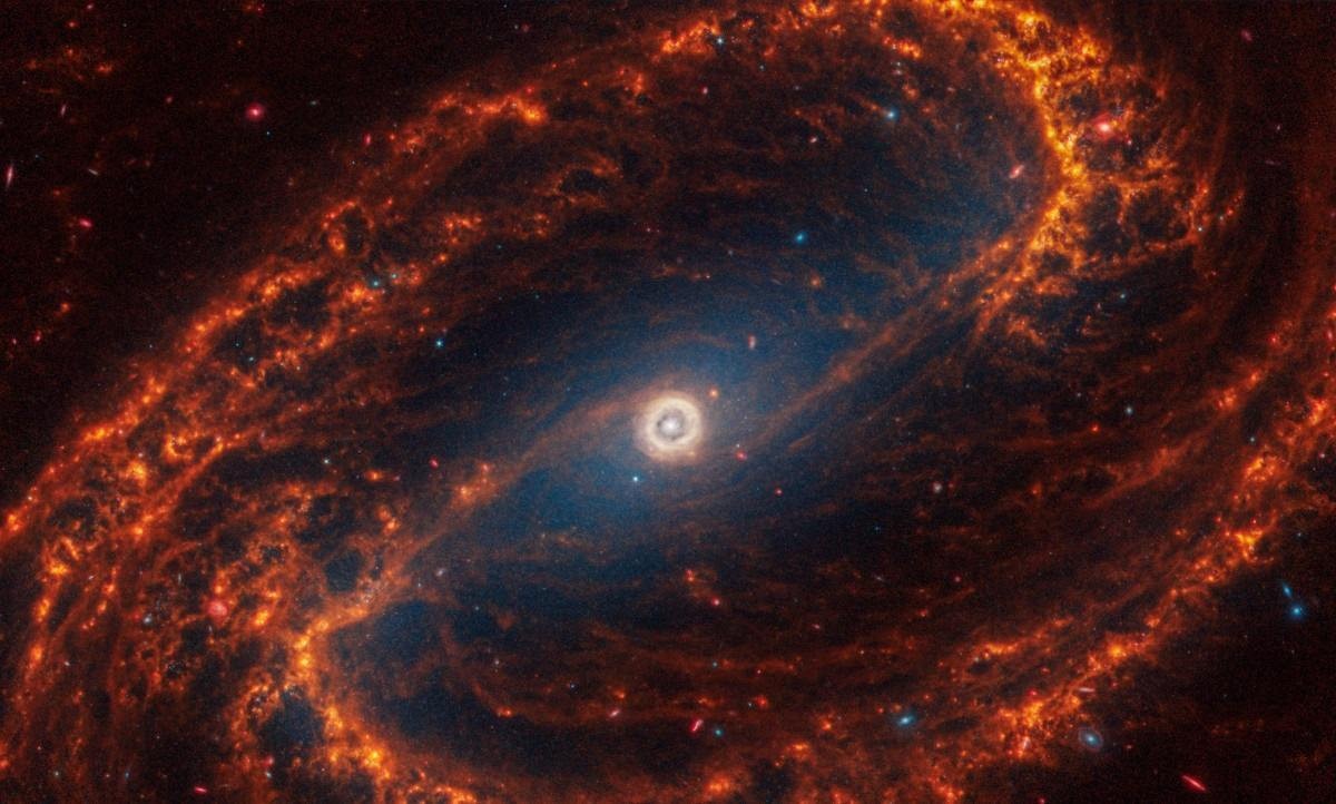 Visões de Webb e Hubble da galáxia espiral NGC 1300 