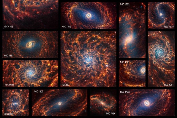 Coleção com 19 galáxias espirais pelo Telescópio Espacial James Webb   -  (crédito: NASA, ESA, CSA, STScI, Janice Lee (STScI), Thomas Williams (Oxford), Equipe PHANGS. Elizabeth Wheatley (STScI))