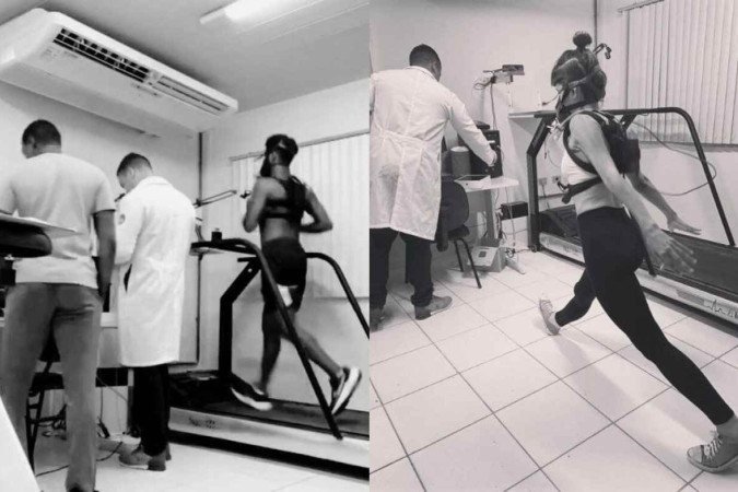 Passistas correndo e executando movimentos de frevo em laboratório da UFPE