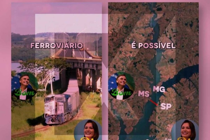 Não há relação entre o governo do ex-presidente Jair Bolsonaro (PL) e a construção da ponte rodoferroviária Rollemberg-Vuolo, que liga São Paulo a Mato Grosso do Sul. A obra teve início em 1991 e foi inaugurada sete anos depois pelo então presidente Fernando Henrique Cardoso (PSDB). -  (crédito: Reprodução/Comprova)