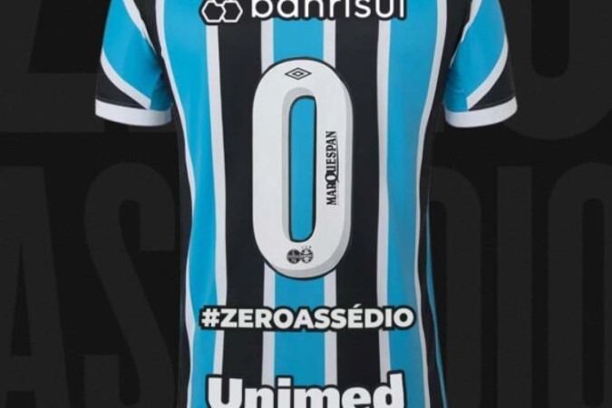  Grêmio usará camisa com o número zero em campanha contra o assédio à mulher no Carnaval - Foto: Divulgação Twitter @Gremio -  (crédito: Foto: Divulgação Twitter @Gremio)