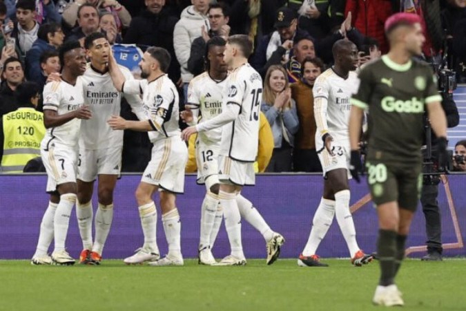 Vini Jr foi o grande destaque da vitória do Real Madrid sobre o Girona - Foto: Oscar Del Pozo/AFP via Getty Images -  (crédito: Foto: Oscar Del Pozo/AFP via Getty Images)
