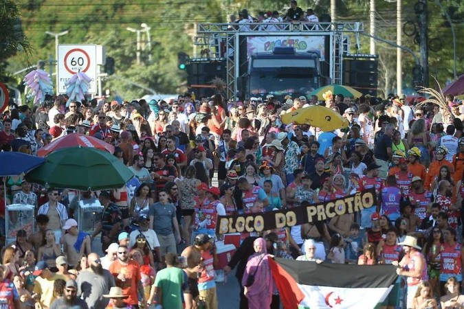 Conhecido pela forte crítica social e política, o Bloco Pacotão arrastou o público pela 302 Norte. O tema deste ano foi ET Ladrão de Joias, uma alusão aos manifestantes do 8/1  -  (crédito:  Ed Alves/CB/DA.Press)