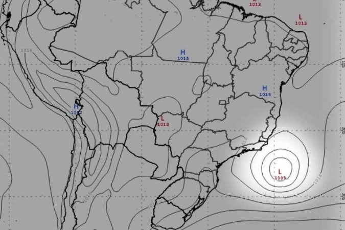 Ciclone se forma no litoral e acende alerta vermelho para SP e RJ

 -  (crédito: Reprodução Inmet)