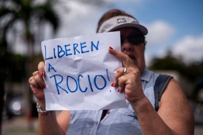 Manifestante em Caracas pede libertação de Rocío San Miguel -  (crédito: Getty Images)
