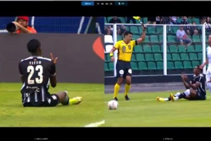 Tito, do Figueirense, mostrou o dedo do meio à torcida do Avaí. Todos os gols da partida, aliás, saíram após a expulsão - (crédito: Reprodução/NSC) Tito, do Figueirense, mostrou o dedo do meio à torcida do Avaí. Todos os gols da partida, aliás, saíram após a expulsão - (crédito: Reprodução/NSC)