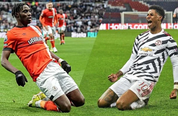 Adebayo (Luton) e Rashford (Manchester United) são esperanças de gols dos dois times -  (crédito: Arte: Jogada10)