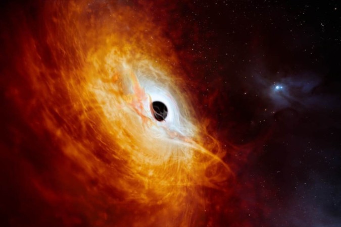 Representação artística do J0529-4351, alimentado por buraco negro -  (crédito:  ESO/M. Kornmesser/Divulgação )