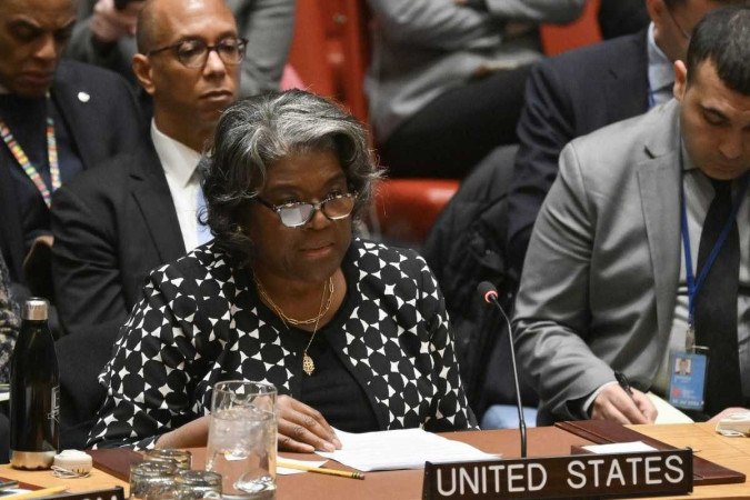 A Embaixadora dos EUA na ONU, Linda Thomas-Greenfield, participa de uma reunião do Conselho de Segurança da ONU sobre a guerra Israel-Hamas, na sede da ONU na cidade de Nova York, em 20 de fevereiro       -  (crédito: ANGELA WEISS / AFP)