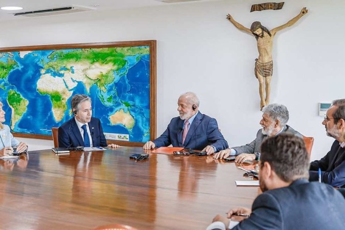 Presidente da República, Luiz Inácio Lula da Silva, durante reunião com o Secretário de Estado dos Estados Unidos, Antony Blinken, no Palácio do Planalto

 
 -  (crédito: Ricardo Stuckert/PR)