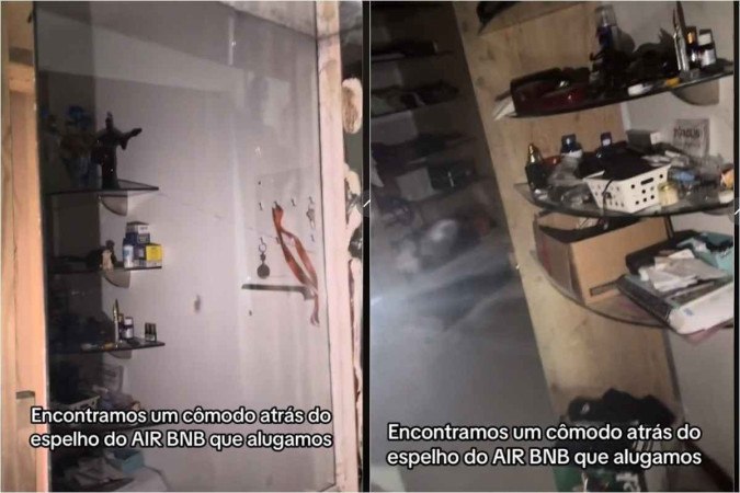 Turistas acham passagem secreta atrás de espelho em casa alugada -  (crédito: Reprodução/TikTok/@mandsramos)