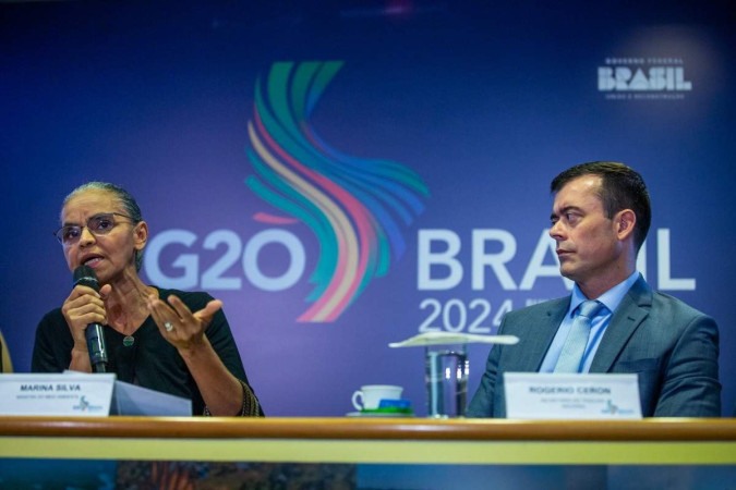 Ministra do Meio Ambiente, Marina Silva e secretário do Tesouro Nacional, Rogério Ceron -  (crédito:  Diogo Zacarias/G20)