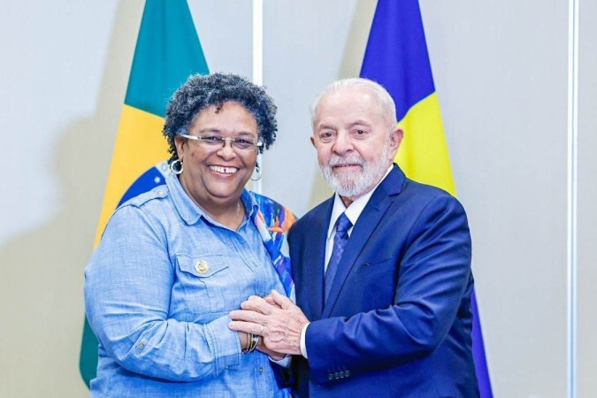 O presidente Luiz Inácio Lula da Silva em reunião bilateral com a primeira-ministra de Barbados, Mia Mottley
 -  (crédito: Ricardo Stuckert / PR)